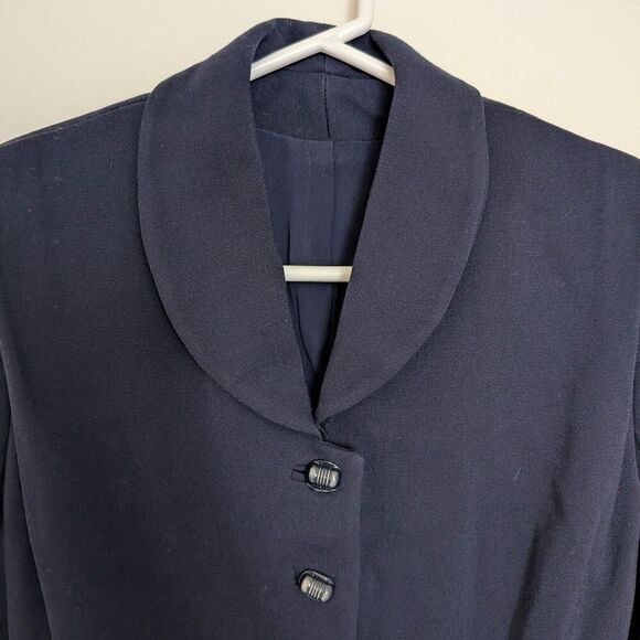 Vintage 1940s Navy Blue Womens Jacket Blazer Lined Amazing Details Button Down - Picture 4 of 8